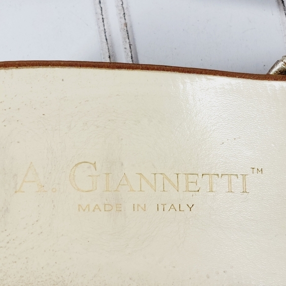 A. Giannetti Gold Leather Slip On Thong Wedge Heeled Summer Sandals C621 - Picture 8 of 12